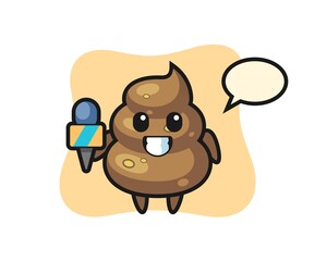 Character mascot of poop as a news reporter