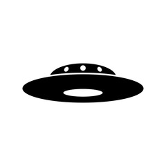 Ufo icon. Flying saucer. Black silhouette. Side view. Vector simple flat graphic illustration. The isolated object on a white background. Isolate. © far700