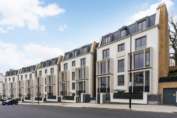 Prime London property street. Architecturaly modern new development in Holland Park in Kensington,...