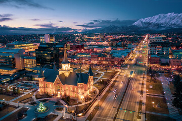 Downtown Provo Utah Winter City Center Temple 2 - obrazy, fototapety, plakaty