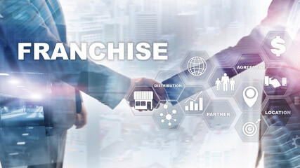 Franchise consept on virtual screen. Marketing Branding Retail and Business Work Mission Concept