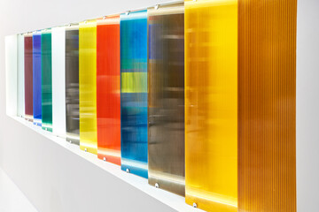 Colored polycarbonate sheets on exhibition in store