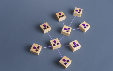 People connected by a network business structure. Interaction between employees or community...