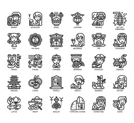 Set of Chinese New year thin line and pixel perfect icons for any web and app project.