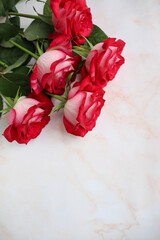 mockup greeting card. beautiful bouquet of roses and white blank for text 