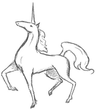 Hand pencil drawn unicorn. Fantasy map creator.