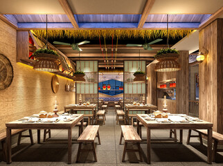 3d render of vintage cafe restaurant