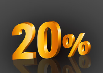 20% off 3d gold, Special Offer 20% off, Sales Up to 20 Percent, big deals, perfect for flyers, banners, advertisements, stickers, offer icons, etc.