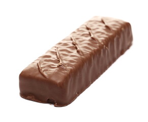 Chocolate caramel bar isolated on white background
