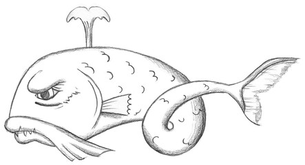 Hand pencil drawn sea monster. Fantasy map creator.