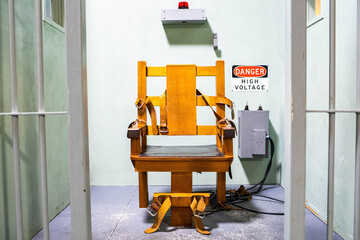 Wooden electric chair for death sentence in prison cell