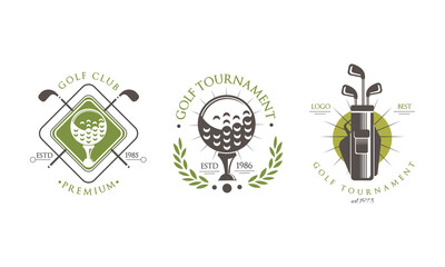 Golf Tournament Premium Logo Set, Golf Club, Sport Championship Retro Badges Vector Illustration
