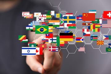World map with all states and their flags,3d render.