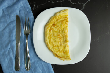 Crepioca - brazilian pancake made with Cassava (tapioca floor) and eggs. Breakfast typical food, especially for fitness person. Gluten free healthy food  