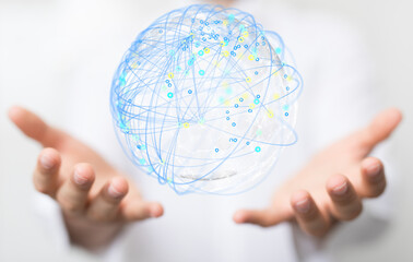 Abstract network of physical devices on the Internet using a network connection with statistics numbers 3d illustration