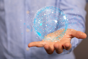 Businessman using data network with his fingers.