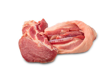 Raw pork shoulder and Pork Belly isolated on white background with clipping path.