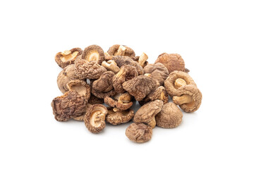 Pile of Dried Shiitake Mushroom isolated on white background
