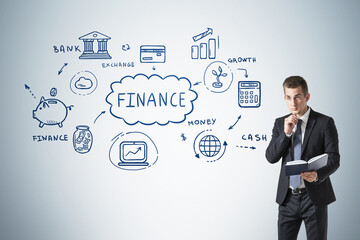Businessman wearing formal suit is thinking about money management