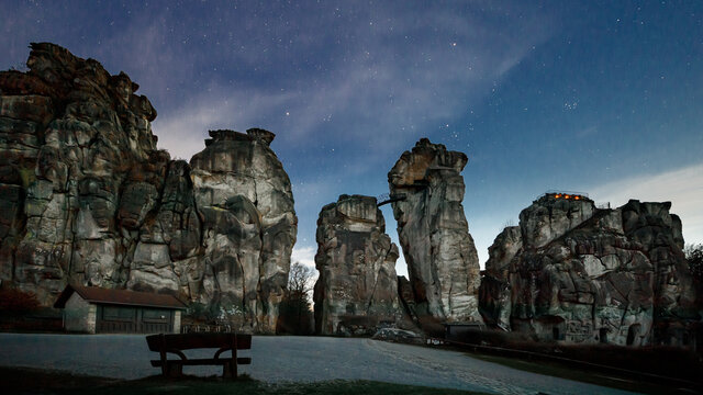 The Externsteine rock formation in the Teutoburg Forest in Germany