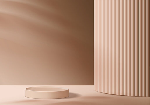 3d background products display podium scene with geometric platform. background vector 3d rendering with podium. stand to show cosmetic products. Stage showcase on pedestal display beige studio