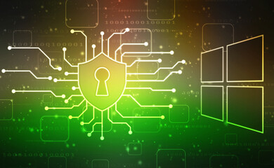 2d illustration technology cyber security in shield