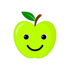 Smiling Apple with eyes. Cute, funny apple fruit isolated on white. Vector illustration