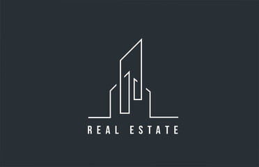 design of real estate or property business icon logo. Template of a building or skyscraper with line design and simple idea