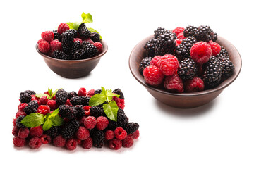 Raspberry, blackberry and mint leaf