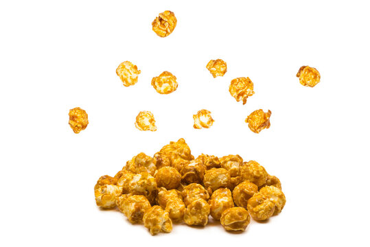 Caramel Pop Corn Isolated On White Background.