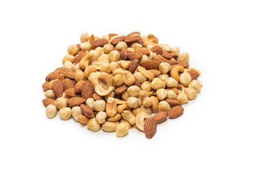 Mix of nuts isolated on white background. Top view.