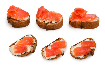 Salmon on a bread with cream isolated on white.