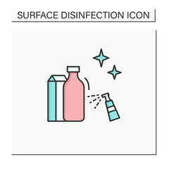 Wiping down grocery packages color icon. Purchases disinfecting. Safety shopping. Safety space and preventative measures. Preventing virus spread concept. Isolated vector illustration