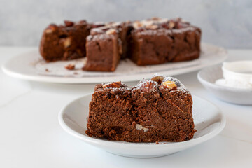 Chocolate nut cake made from buckwheat flour.