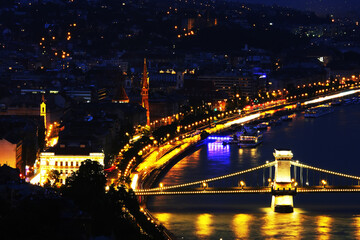 Fototapeta na wymiar Falling night over Budapest, Hungary, Europe