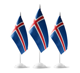 Small national flags of the Iceland on a white background