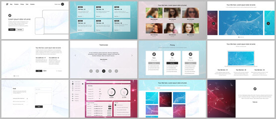 Vector templates for website design, presentations, portfolio. Templates for presentation slides, flyer, leaflet, brochure cover, report. Polygonal science background with connecting dots and lines.