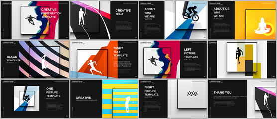 Presentation design vector templates, multipurpose template for presentation slide, brochure cover design. Abstract colored sport backgrounds in unique style for sport event, fitness design. © xenia_design