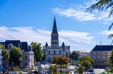 Fototapeta na wymiar Cityscape with St Laud's Church in Angers, France