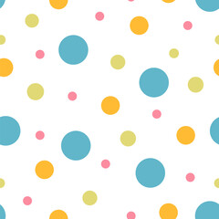 Seamless pattern with the image of colored circles on a white background. Colored vector background for textile decoration, gift wrapping, souvenir products, children's room.