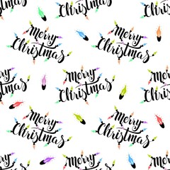 Lettering Merry Christmas seamless background. The text is written by hand. New Year's seamless pattern.