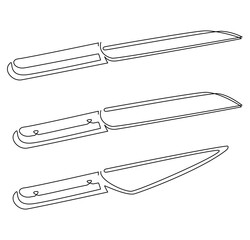 Set of three knives. One line drawing. Vector illustration.