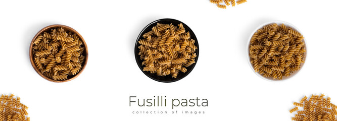 Fusilli pasta isolated on a white background.