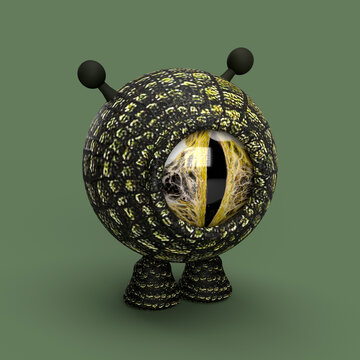 An funny spheric reptilian alien. 3d illustration