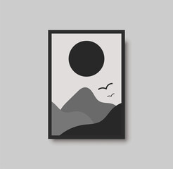 Abstract landscape wall art print. Vector abstract landspace for luxury minimal bedroom interior. Printable boho poster for decor. Artwork with neutral paints for wallpaper. Modern vector illustration