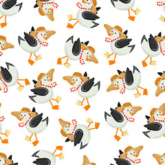 seagulls and albatrosses. seamless pattern with funny birds. bird in beads and a hat. stock vector illustration.