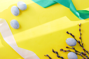 easter eggs on yellow background