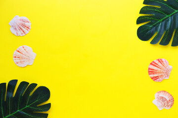 background with leaves and seashell