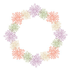 Fototapeta na wymiar Vector ornamental isolated floral vignette botanical design garland of camomiles in pastel tones