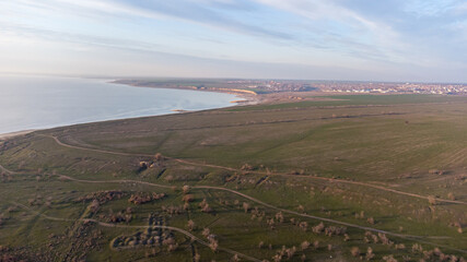 View from the helicopter to Odessa and the Kuyalnitsky estuary.